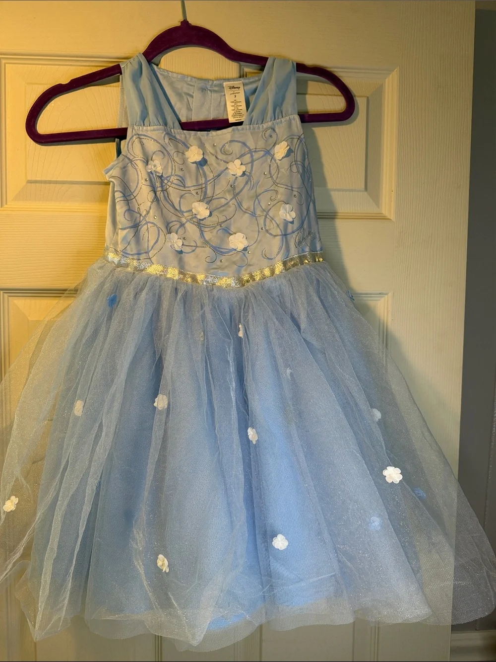Disney Jumping Beans Princess Dress Girls Size 7 Blue Tulle Floral Cinderella